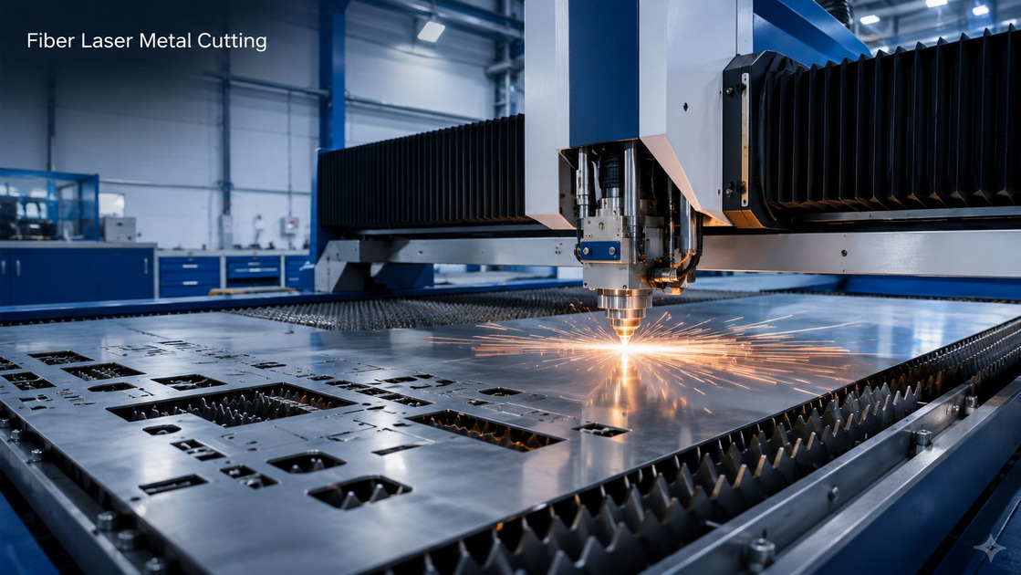 Fiber Laser Cutting Machine In Modern Workshop Fiber Laser Cutting Machine In Modern Workshop