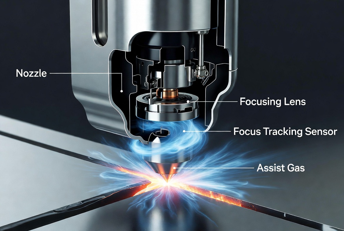 Laser Cutting Head Nozzle And Focus Detail